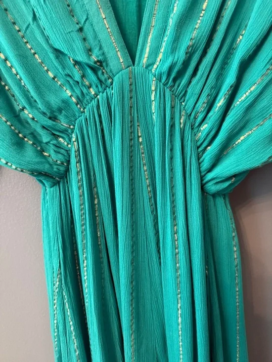 En Crème sold out Sabrina Lurex Kimono Maxi boho hippie Dress in teal, sz small - Picture 9 of 12